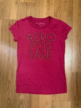 Aeropostale Fuchsia Bedazzled Logo Short Sleeve T-Shirt